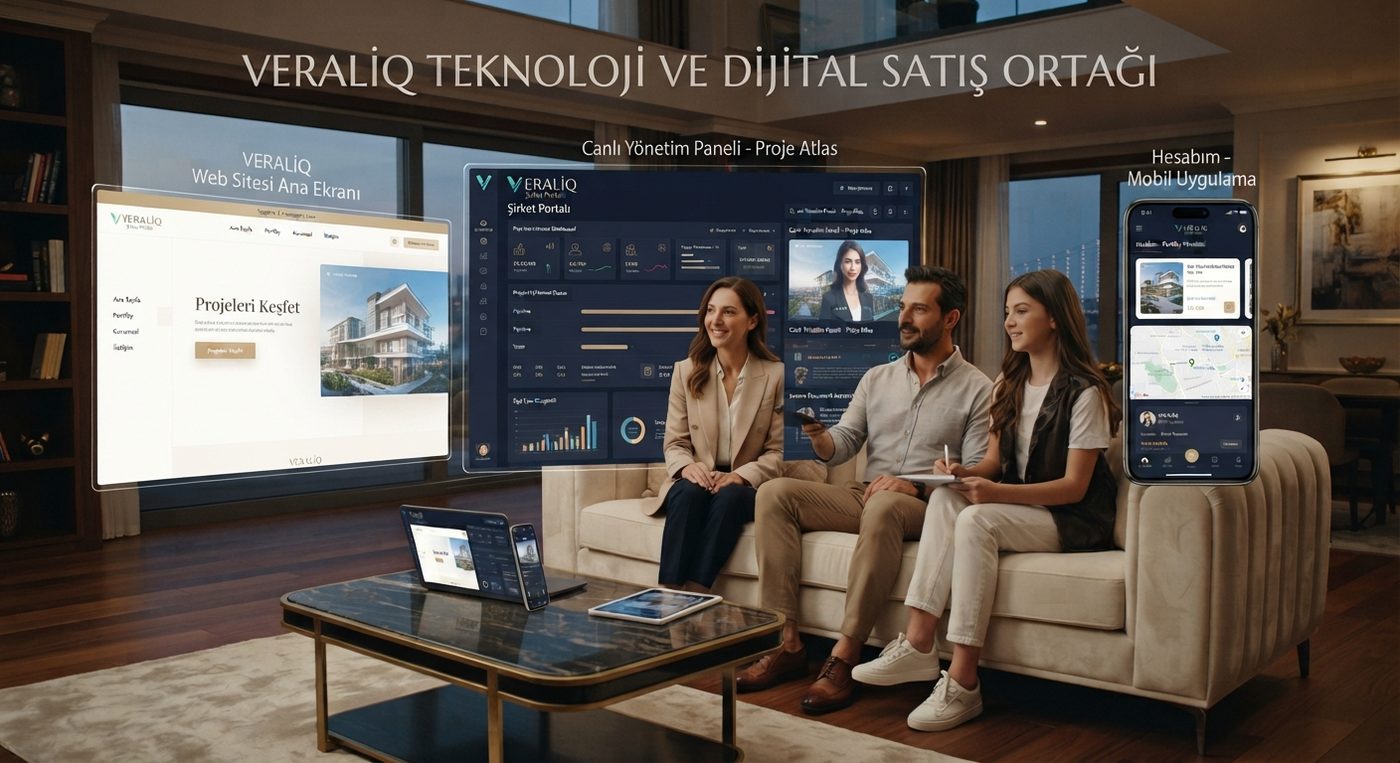VERALIQ web sitesi, canlı yönetim paneli ve mobil uygulama önizlemesi